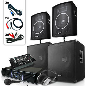 Pack sono DJ pro scène studio ampli PA 2 enceintes table de mixage 2 subwoofers