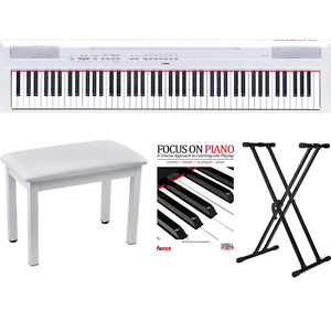 Yamaha P115 88 Weighted Keys White Digital Piano w/ Knox Piano Bench, Stand & Mu