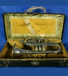 Vintage Besson London England Prototype Bb Silver Cornet Brass w/ Wurlitzer Case