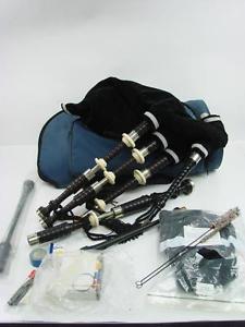 Scottish Naill D-2 Bagpipes Imitation Ivory Ferrules Pewter Endcapes Slides Case