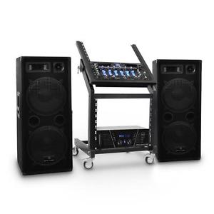Pack para Equipo dj mezclador amplificador Altavoces Soporte mesa cables RCA