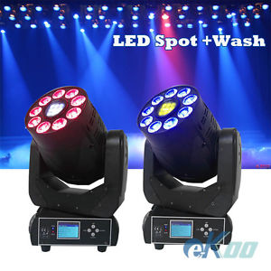 2 Units75W LED Spot + 9*12W Wash Moving Head Stage Light DJ Disco Party American