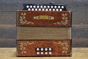 Vintage Hohner Vienna 2815 Pokerwork in F/Bb 2-Row Diatonic Accordion w/ Case