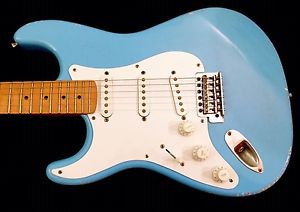 LEFTY! MJT Daphne Blue 100% Nitro Finish Custom Strat Guitar Left Hand HSC RELIC