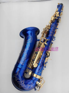 Blue Paint High-Grade carving E Flat Brass Professional Alto Saxophone #