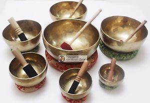 Chakra Healing Tibetan Plain Singing Bowl Set - 7 Hand Hammered Meditation Bowls