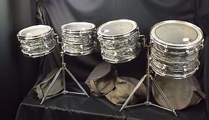 Vintage Rogers Black Strata Tom Toms & Stands set of 4, 12x8, 13x9, 14x10, 15x12