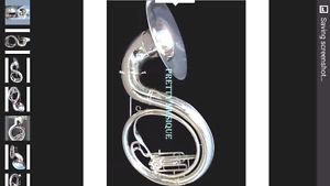 BIG SOUSAPHONE 25"BELL PURE BRAS + SILVER POLISH +CASE BOX + MOUTHPC + FREE SHIP