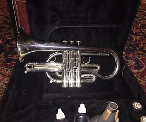 Getzen Eterna Cornet Silver Shepard Crook With Double Gig Bag And Hard Case