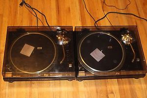 (2) Technics SL-1200GLD Anniversary Edition Gold Turntables with Dustcovers