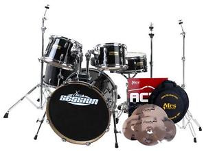 XDrum Set de batería Stage II Raven negro (con juego de platos Mes y soportes..)