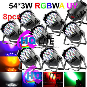 8pcs STAGE 54x3w DMX led par can lights RGBWAUV super brightness disco lighting