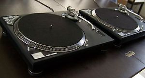 2-Custom STEALTH BLACK Technics 1200 MK2 turntable w/recessed dicer & blue LEDs