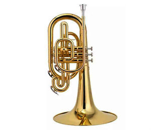 Professional new Marching Mellophone F Key Godl Lacquer Monel Piston With Case