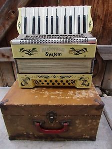 Antique Anderson System Mother of Pearl Accordion w/Box Needs TLC Help
