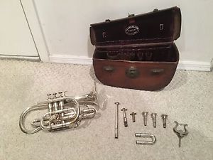 F. Besson Brevetee Prototype Cornet 1887 Glass Finger Buttons Case Mouthpieces