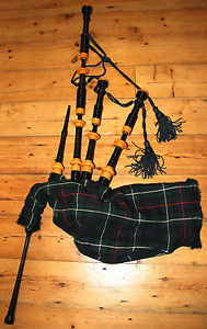 HARDIE ARMY HIGHLAND BAGPIPES -BANNATYNE PIPE BAG, CORDS, REEDS - READY TO PLAY