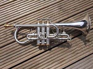 Getzen Eterna Eb Soprano Cornet-Stunning Silver Plate Finish With Gold Accents-