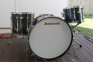 Vintage 1976 Ludwig 26,14,18 Kit. 3 Ply w/rerings. "Black Diamond Pearl"
