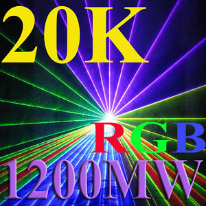 - 20Kpps 1200mW RGB GREEN+RED+BLUE Laser Light Show System Projector ILDA 4 DJ