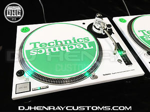 2 custom white powder coated Technics SL1200 m3d's with green leds dj turntables