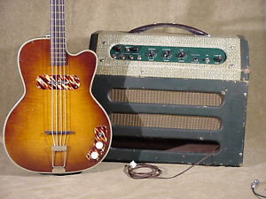 Rare 1952 vintage KAY BASS GUITAR K162 & tube AMPLIFIER 600-V 615, all original