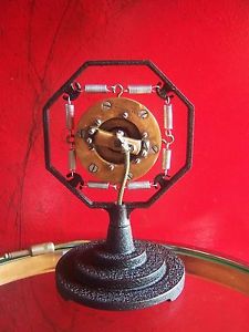 Vintage 1930's RARE American double button carbon spring microphone w stand NBC