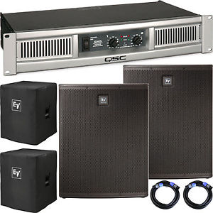2x Electro-Voice ELX118 Subwoofer & QSC GX5 Amplifier w/ Cables and Covers