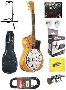 Washburn R60RCE A/E Round Neck Resonator Flame Maple Guitar w/Gig Bag + More