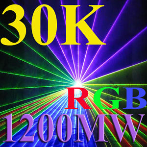 - 30K 1200mW 1.2 Watt RGB GREEN+BLUE+RED Laser Show Light System Projector ILDA