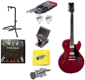 Dean COLT TRD Trans Red Semi Hollow Electric Jazz Guitar w/Stand, Strings + More
