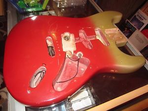Vintage Circa 1980's Fender Stratrocaster Electric Guitar Body Red and Gold Nice