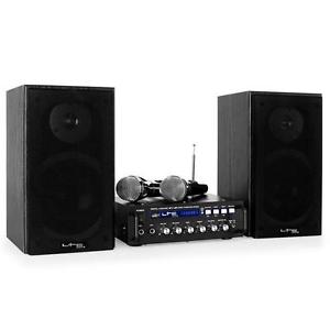 Brand New DJ KARAOKE PARTY SOUND SYSTEM USB AUX 2x MICROPHONE 5" PA SPEAKER PAIR