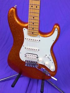 2009 FENDER STANDARD STRATOCASTER FSR HSS SUNFIRE ORANGE FLAKE WITH GIG BAG