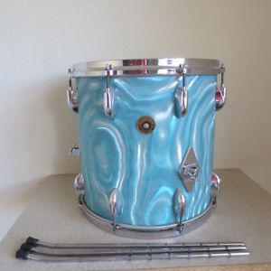 Gretsch Round Badge 1960s Vintage Floor Tom Drum 14X14 Aqua Satin Flame