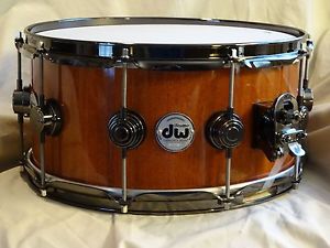 DW 7x14 Maple Mahogany VLT snare with natural lacquer and black nickel hardware