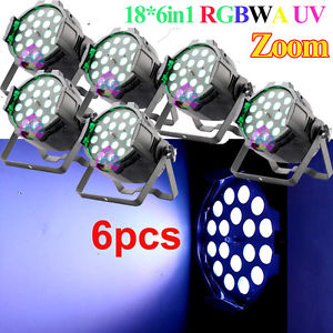 6pcs bright Zoom Par Can 18 led 18W RGBWA UV 6in1 10° - 60° Beam par stage light