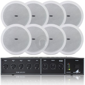 8x White Ceiling Speakers 100v Amplifier Shop Announcement System UK Stock