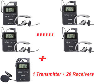 UHF 815-823MHZ Wireless Microphone headset Tour Guide System for Church 1T 20R