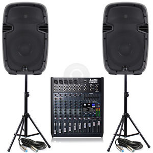 2x Ekho RS 12" Active DJ Speakers Pub Gig PA Mixer + FREE Stands 1200W UK Stock