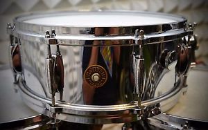 GRETSCH ROUNDBADGE VINTAGE 5"X14" SNARE CHROME OVER BRASS !! VIDEO!!