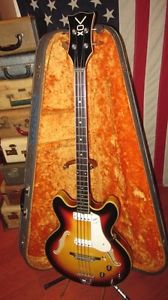 Vintage Original Circa 1965 VOX Cougar Hollowbody Electric Bass Guitar Sunburst