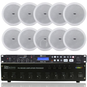 10x White Ceiling Speakers + Monacor 100v Amp + MP3 Player + Cables UK Stock