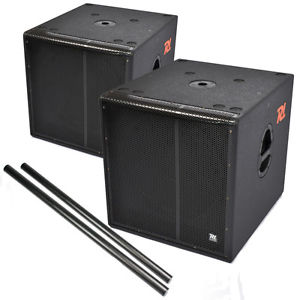 2x Power Dynamics 18" Active DJ Subwoofers + 2x Mounting Poles 2000W UK Stock
