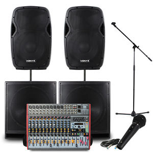 2800W Live Band Speaker System Active 12" Tops 15" Subwoofers & Mixer UK Stock