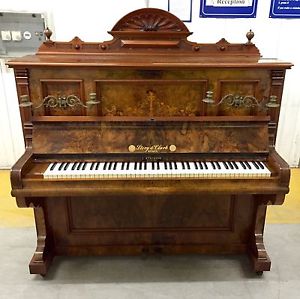 Story & Clark Ornate Art Cased Upright Piano in Burr Walnut C.1898