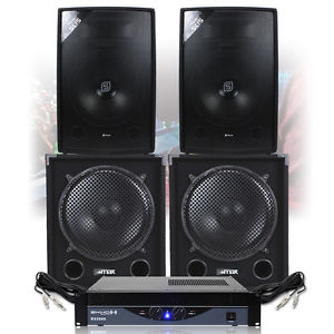 4000W Max 15" Speakers Deep Bass Subwoofer Amplifier Mobile DJ Disco PA UK Stock