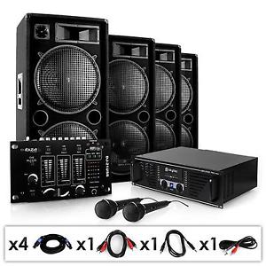 EQUIPO SONIDO PA DJ AMPLIFICADOR 4X ALTAVOCES 1000W MEZCLADOR USB 2X MICROFONO