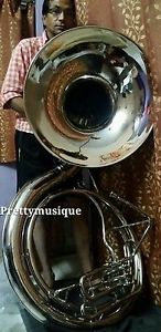 SOUSAPHONE BIG 25" BELL,MADE OF PURE BRASS IN SILVER CHROM + FREE CASE + MOUTHPC