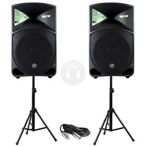 2x Mackie Thump 15" Live Band Gig Monitor Speakers Stands Cable 2000W UK Stock
